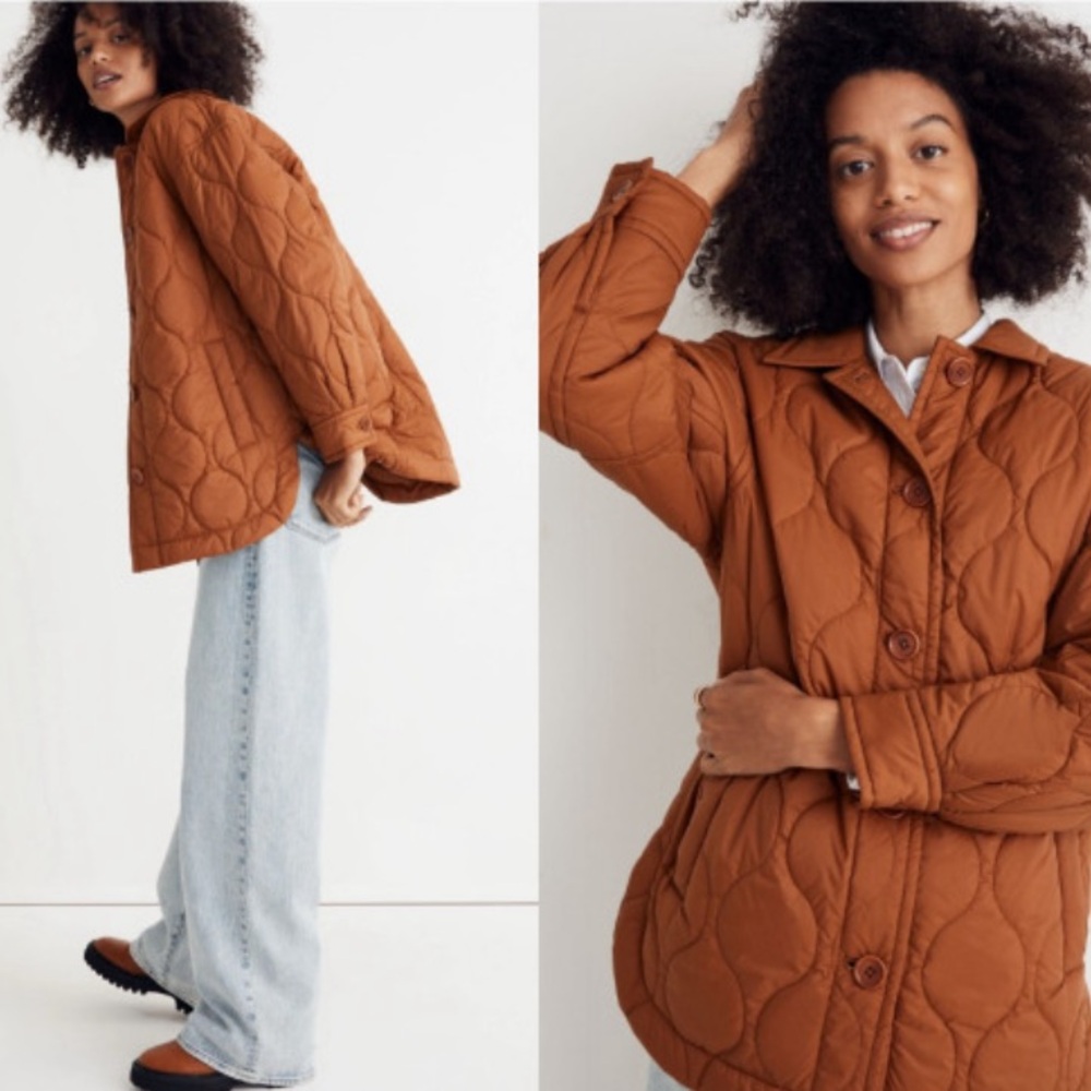 Madewell Airpuff Shirt Jacket in warm coffee